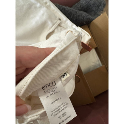 Etica Iris High Rise Barrel Leg Jeans Off White Cotton Denim Size 30