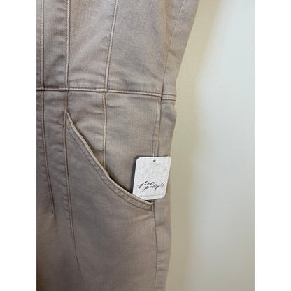 Free People We The Free Marci Denim Jumpsuit Flare Leg Tan Coverall XL NEW