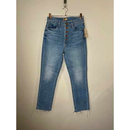 MOTHER Jeans Women's 29 High Waisted Button Fly Frayed Hem Straight Leg Denim