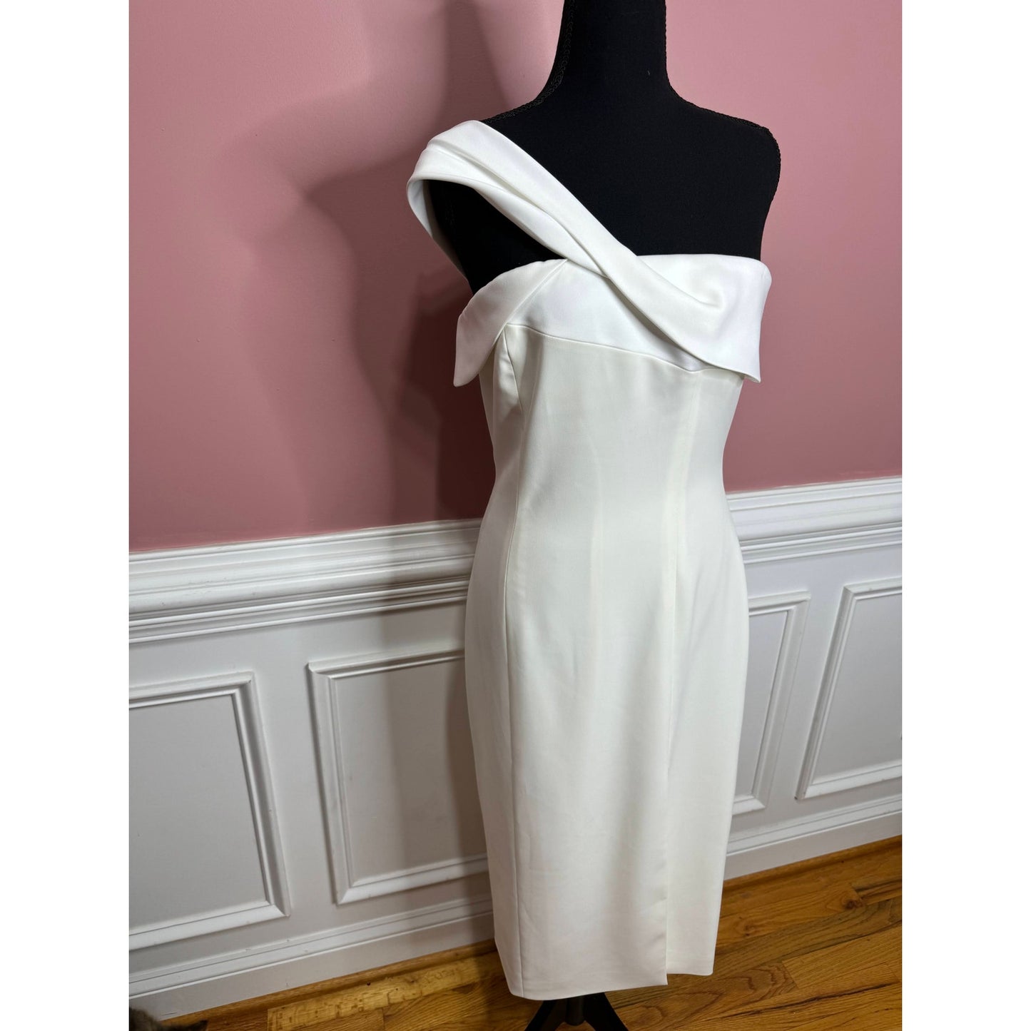 Jay Godfrey One Shoulder Midi Pencil Dress in White Size 6 Side Slit Wedding