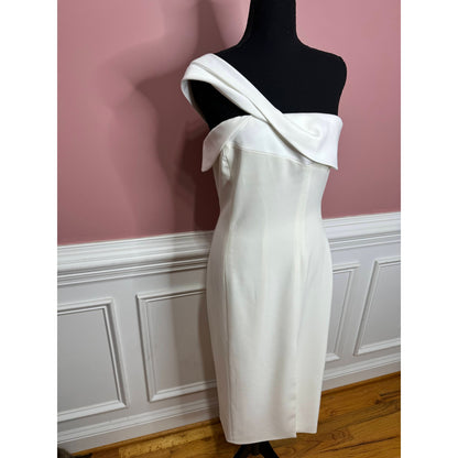 Jay Godfrey One Shoulder Midi Pencil Dress in White Size 6 Side Slit Wedding