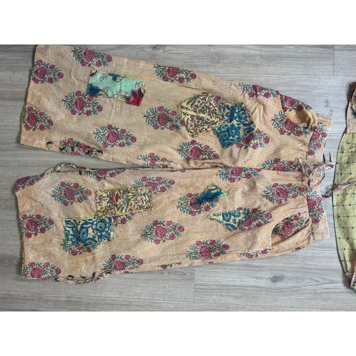 A Rare Bird Floral Patchwork Jacket and Wide Leg Pants Set Bohemian Peach