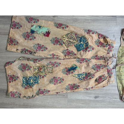 A Rare Bird Floral Patchwork Jacket and Wide Leg Pants Set Bohemian Peach