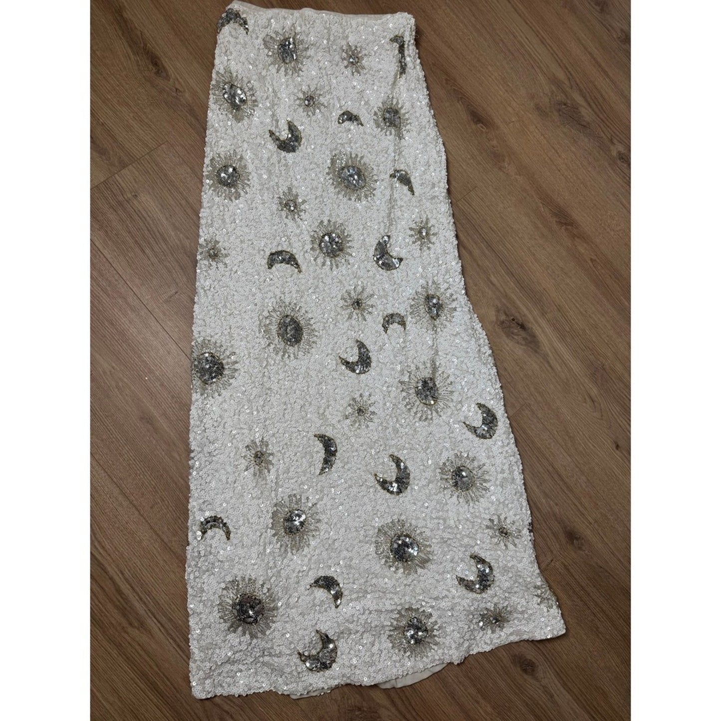 Show Me Your Mumu White Sequin Celestial Sun Moon Maxi Skirt Small Wedding Party