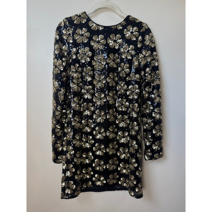 Show Me Your Mumu Womens XS Black Gold Sequin Floral Mini Dress Long Sleeve