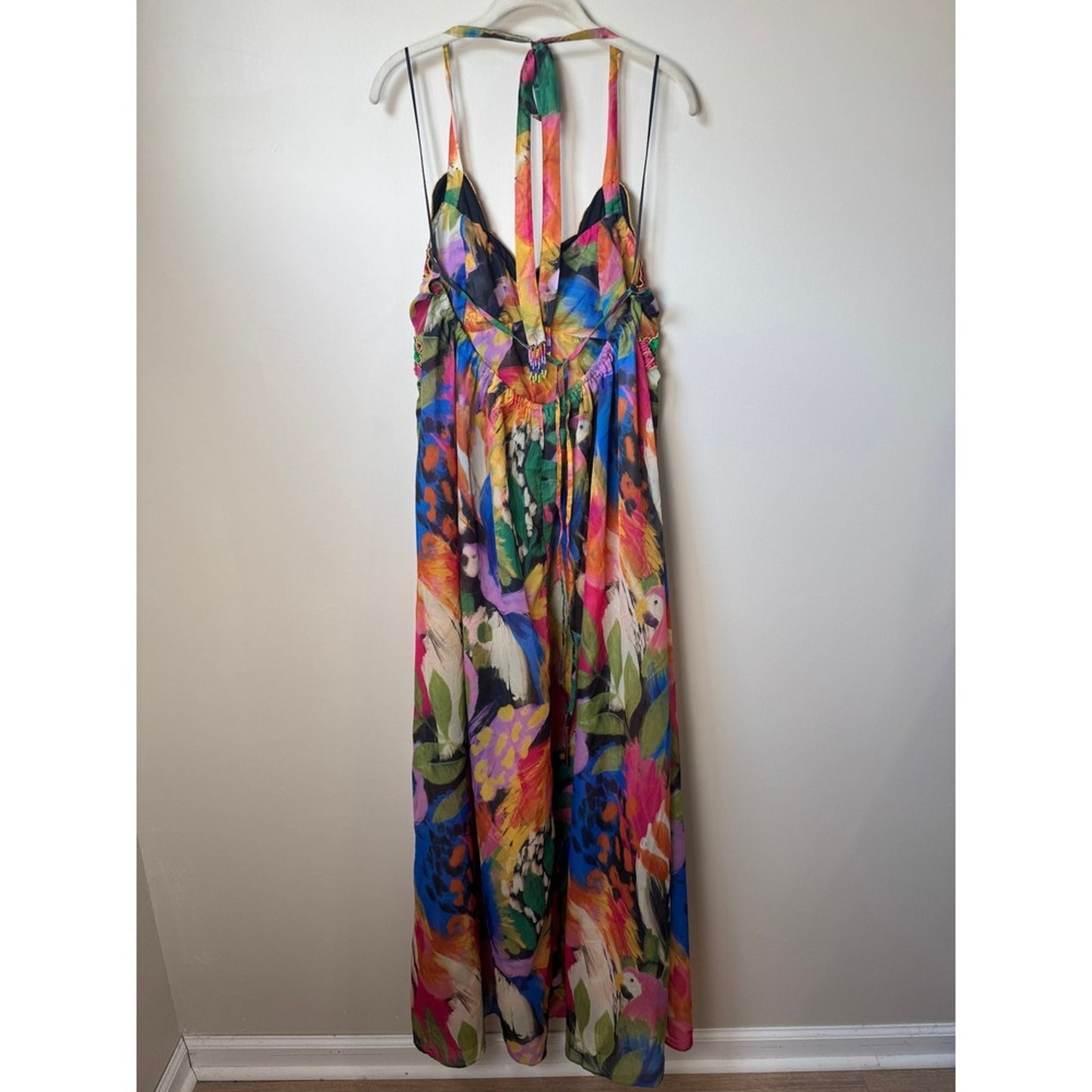 Show Me Your Mumu Womens Tropical Parrot Embroidered Halter Maxi Dress Boho