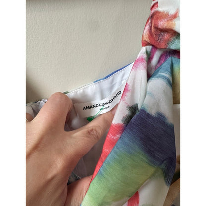 Amanda Uprichard Floral Puff Sleeve Crop Top Multi Color Square Neck Size L