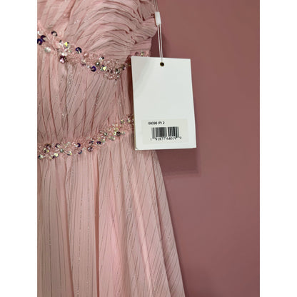 NEW NWT Mac Duggal Beaded Ruffle High Low Gown SYLE 68096 Size 2 in Pink