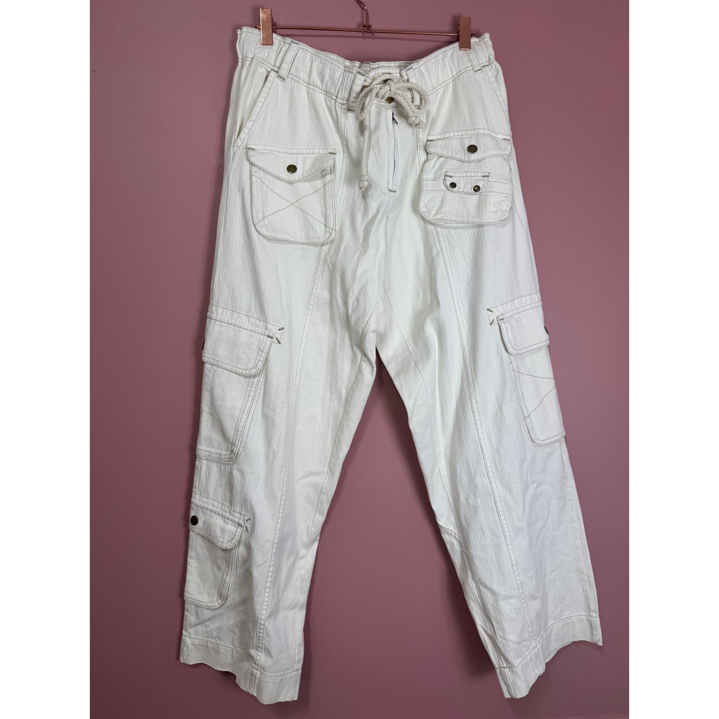 Free People Birch Denim Wide-Leg Pants Ivory Size Medium