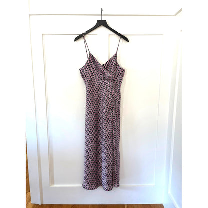 Zara Satin Effect Slip Midi Dress Black/Pink Floral Size XL