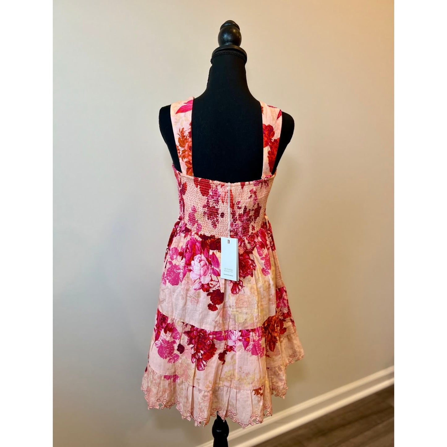 Hemant and Nandita Dali Mini Dress Pink Large Floral Pullover Embroidered Lined