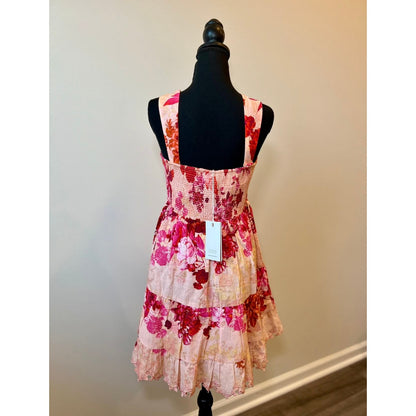 Hemant and Nandita Dali Mini Dress Pink Large Floral Pullover Embroidered Lined