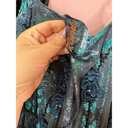 Free People Pure Heart Mini Dress Sleeveless Large Floral Paisley Sequin Lined