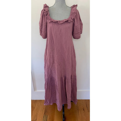 Free People Kaylyn Midi Dress in Mauve Small Short Sleeve Lace Up Tie Back Lined