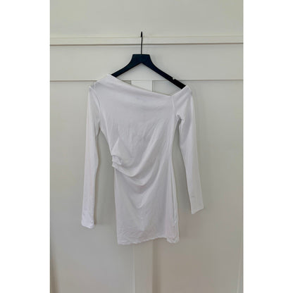 Zara Mini Dress in White Medium Bodycon Asymmetrical Off Shoulder Party Cocktail