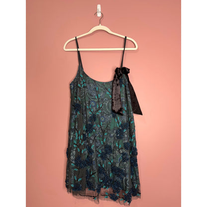 Free People Pure Heart Mini Dress Sleeveless Large Floral Paisley Sequin Lined