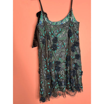 Free People Pure Heart Mini Dress Sleeveless Large Floral Paisley Sequin Lined