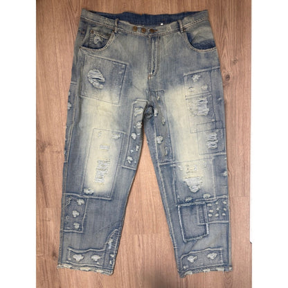 Jaded Gypsy Peace & Love Distressed Patchwork Jeans Medium Wash L/XL NEW