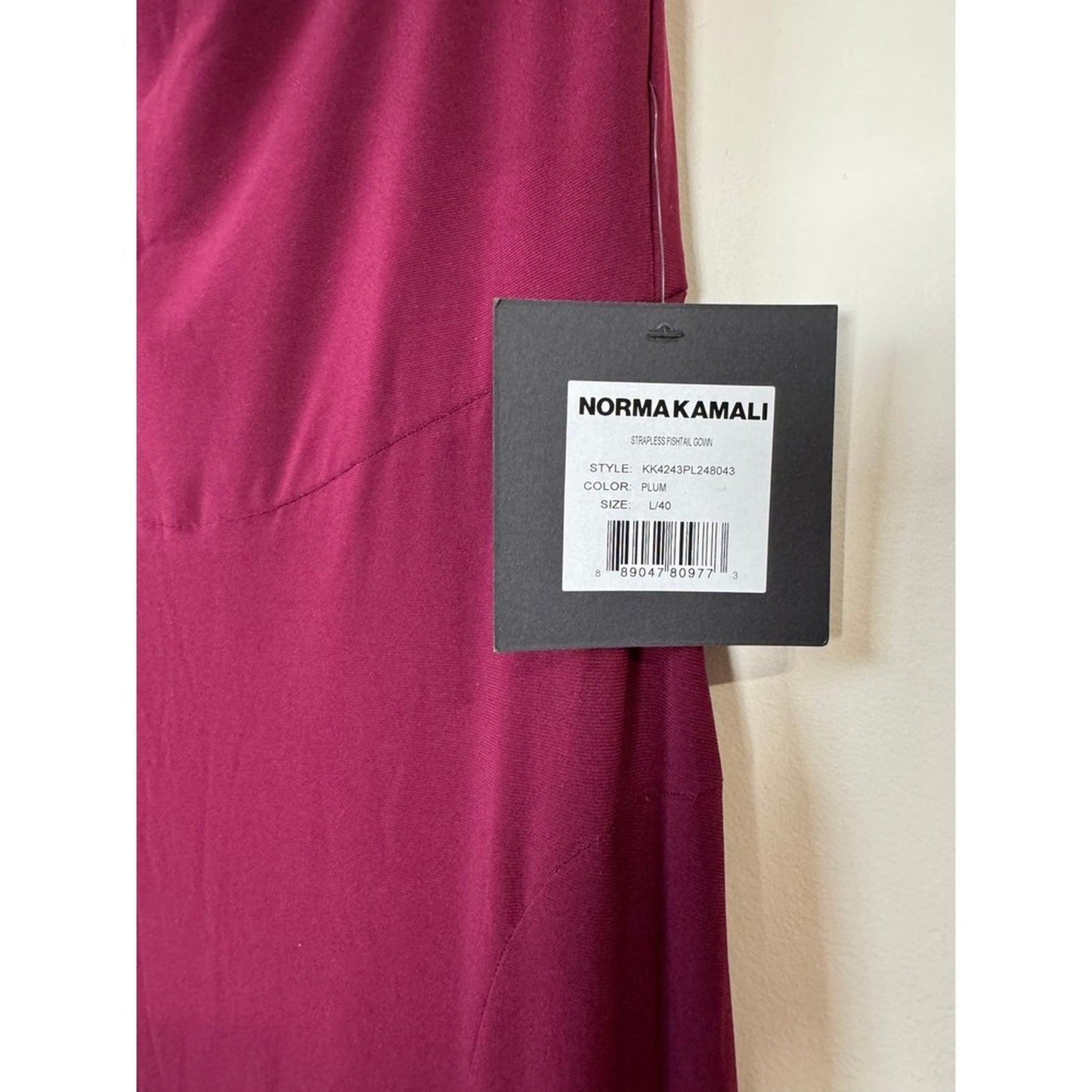 Norma Kamali Strapless Gown Plum Color Fishtail Hem Size L 40