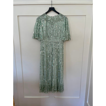 Mac Duggal Midi Mint/Silver/Pearl Size 6 STYLE 5579