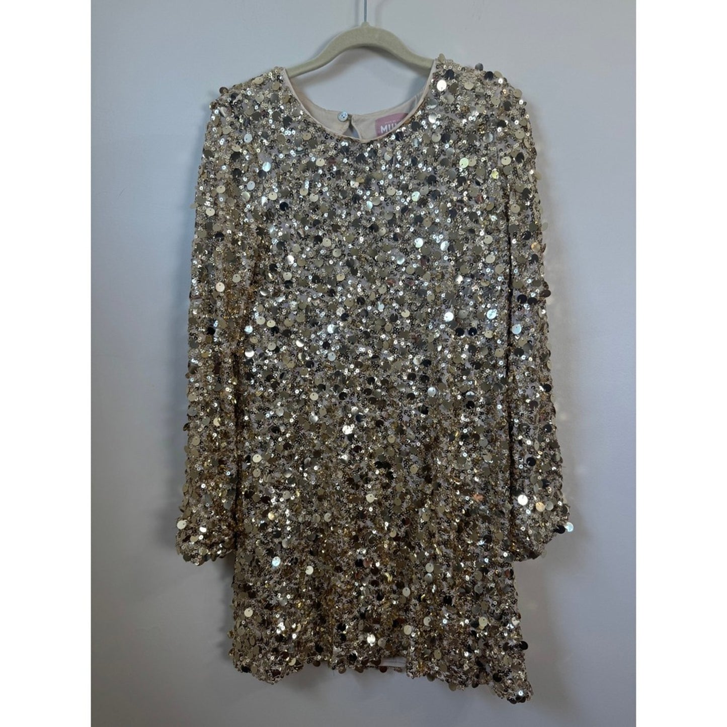 Show Me Your Mumu Gold Sequin Mini Dress Long Sleeve Keyhole Back Medium