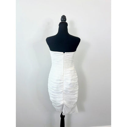 Majorelle‎ Ursula Mini Dress in White Medium Asymmetrical Strapless Ruched Mesh