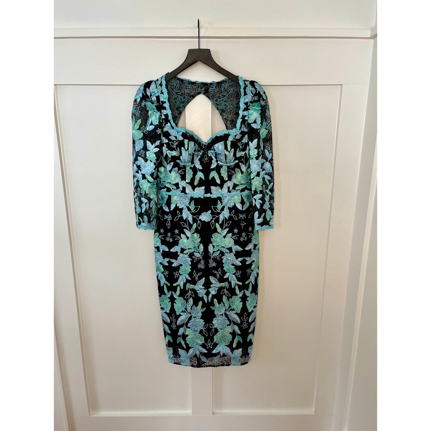 Marchesa Notte Cutout Embroidered Tulle Dress Black/Blue Size 6
