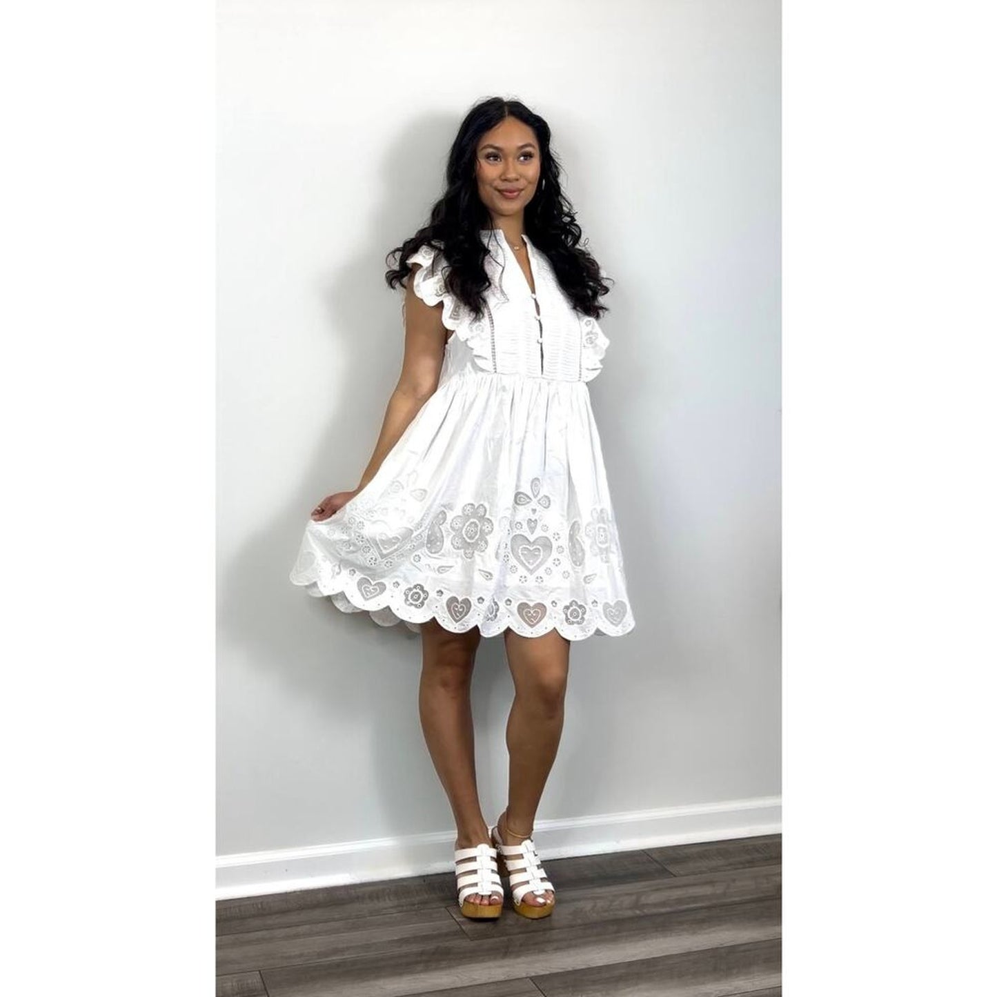 SEA White Jeanetta Eyelet Mini Dress in White‎ Size XS Lace Lined Cotton Party