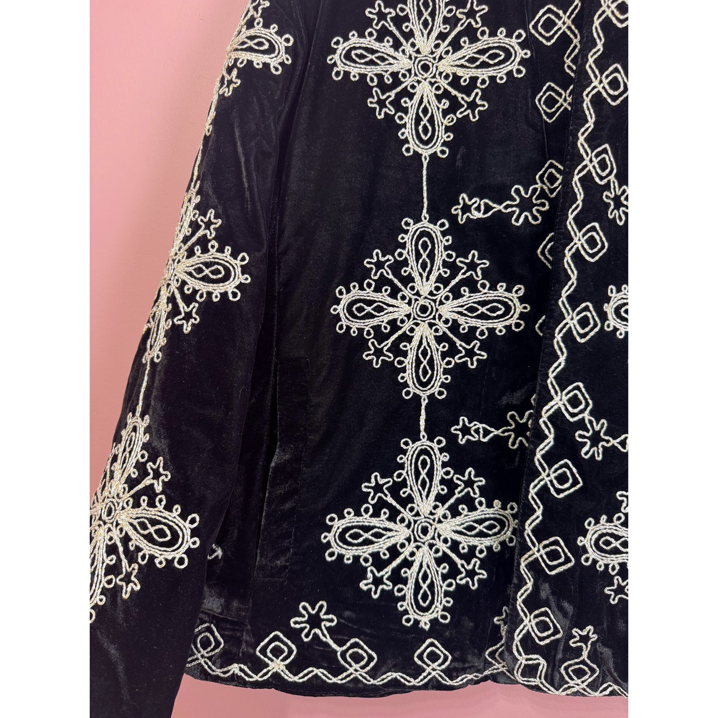Free People Mia Embroidered Jacket Black Velvet Size Large