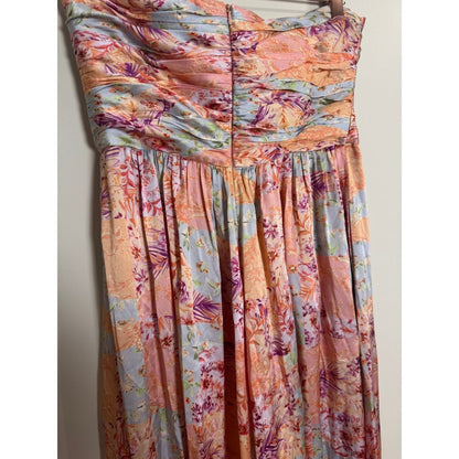 AMUR Strapless Wide Leg Jumpsuit Floral Patchwork Ruched Bodice Pink Size 6