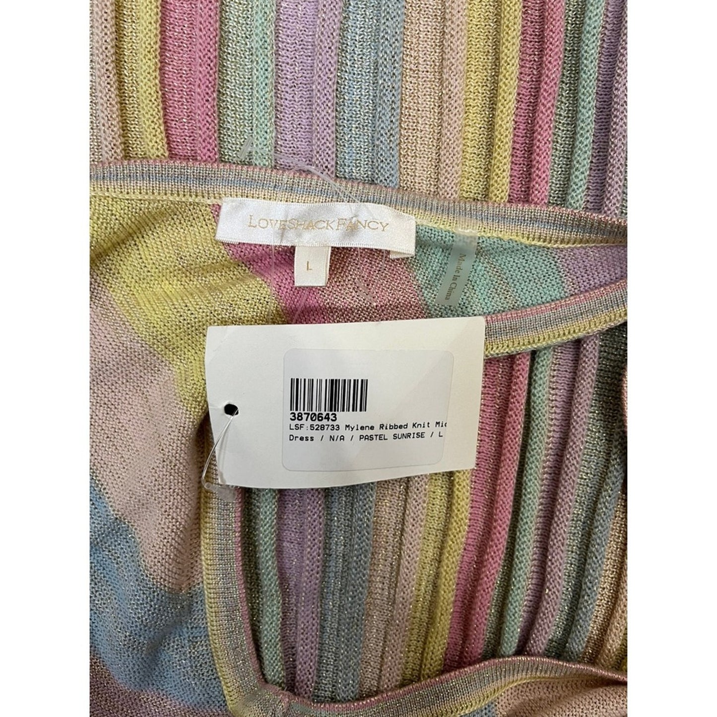 LoveShackFancy Mylene Ribbed Knit Maxi Dress Pastel Sunrise Metallic  Size LG