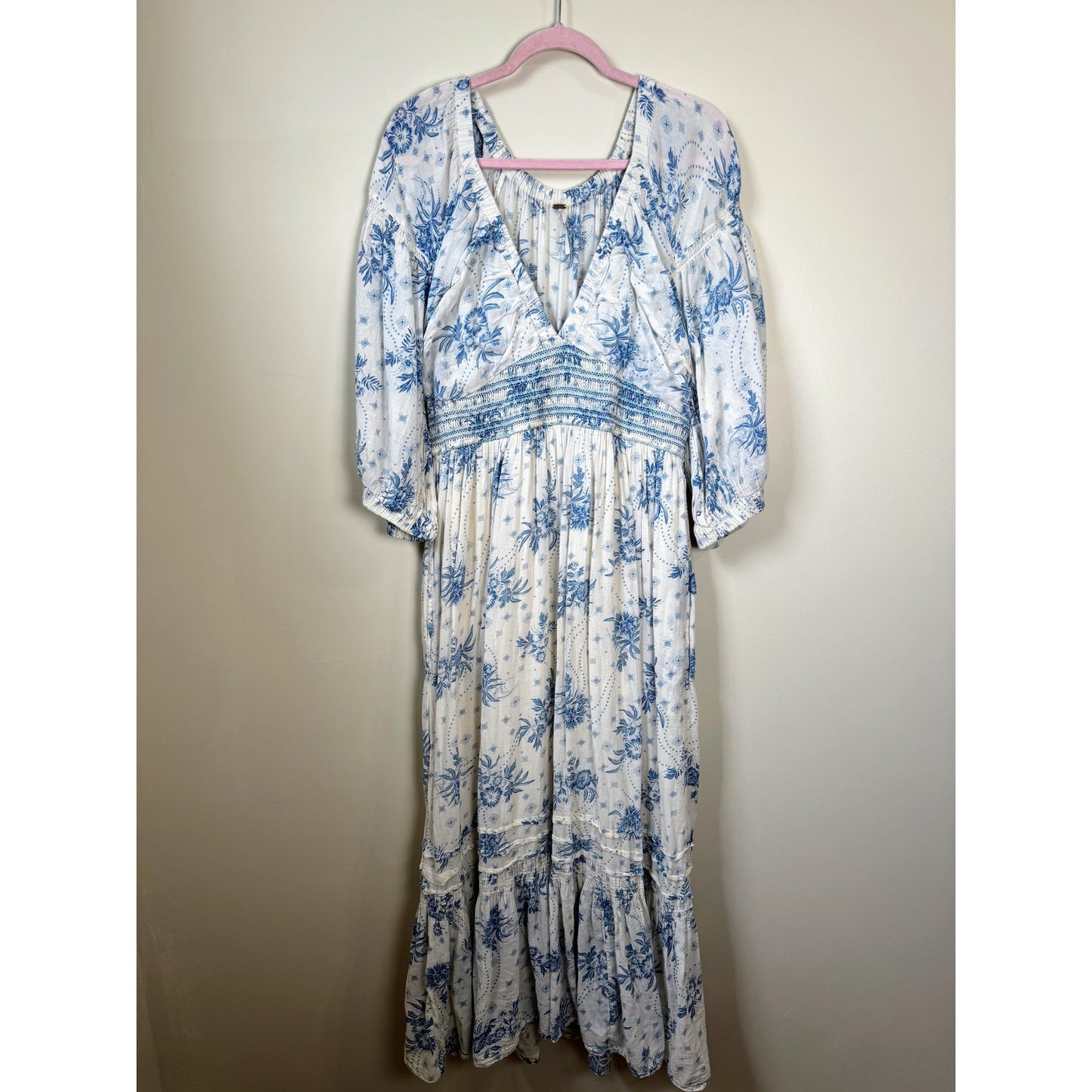 NEW Free People Golden Hour Smocked Floral Maxi in Tea Combo Size Large
