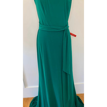 MacDuggal Ieena One Shoulder Jersey Gown in Green Size 8 Maxi Sheath Belted