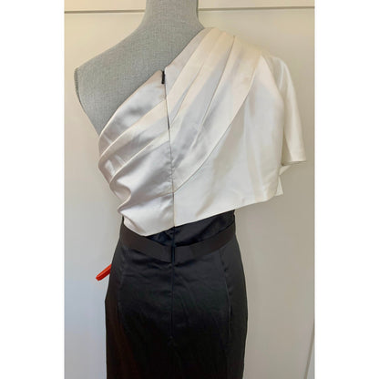 Mac Duggal Ieena One Shoulder Gown Maxi in White/Black Size 10 Satin Side Slit