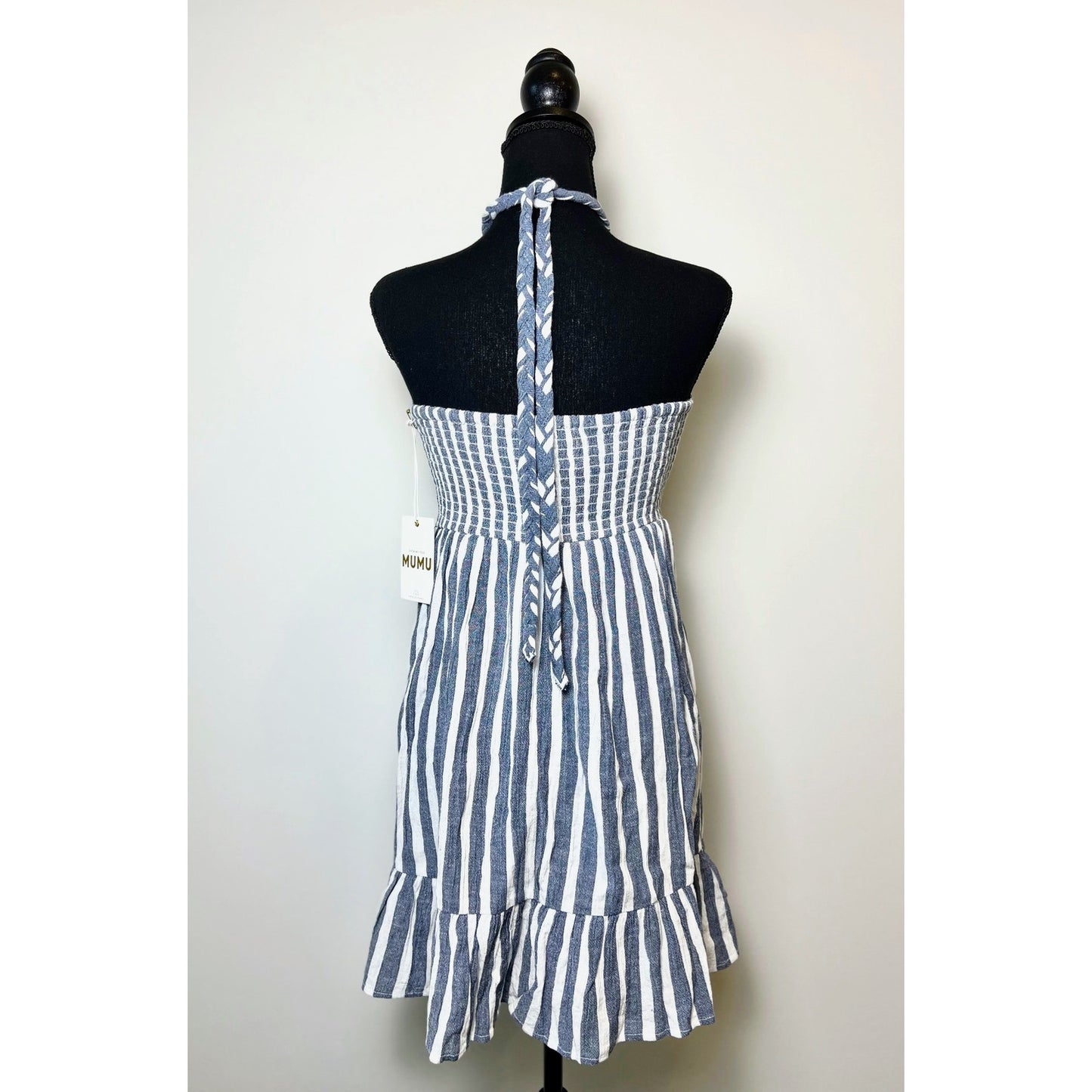 Show Me Your Mumu Johanna Mini Dress in Sea Stripes Size XL Sleeveless Tie Lace