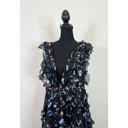 Ieena for Mac Duggal Ruffled Floral Print Cap Sleeve Gown Size 8