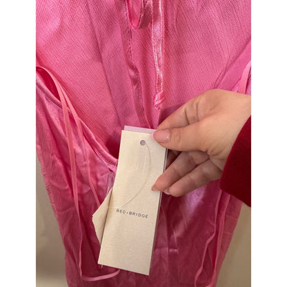 Bec + Bridge Pink Satin Maxi Dress V-Neck Open Back Formal Gown NEW
