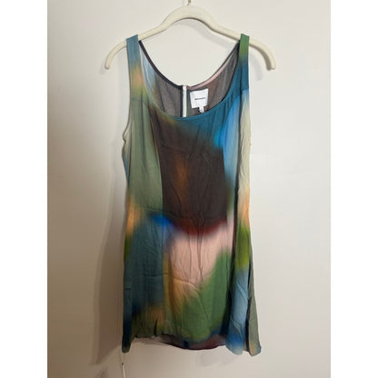 Reformation Noha Mini Dress Blur Abstract Print Square Neck Side Slit Size 8 NEW