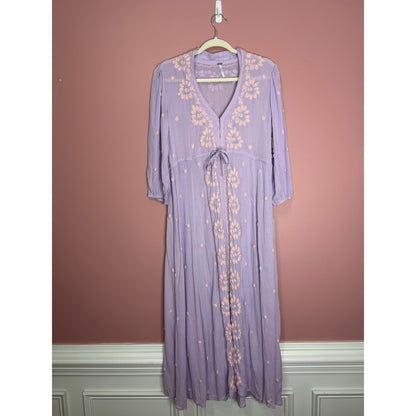 Free People Fable Maxi Dress in Lilac Blossom Combo Small Floral Embroidered