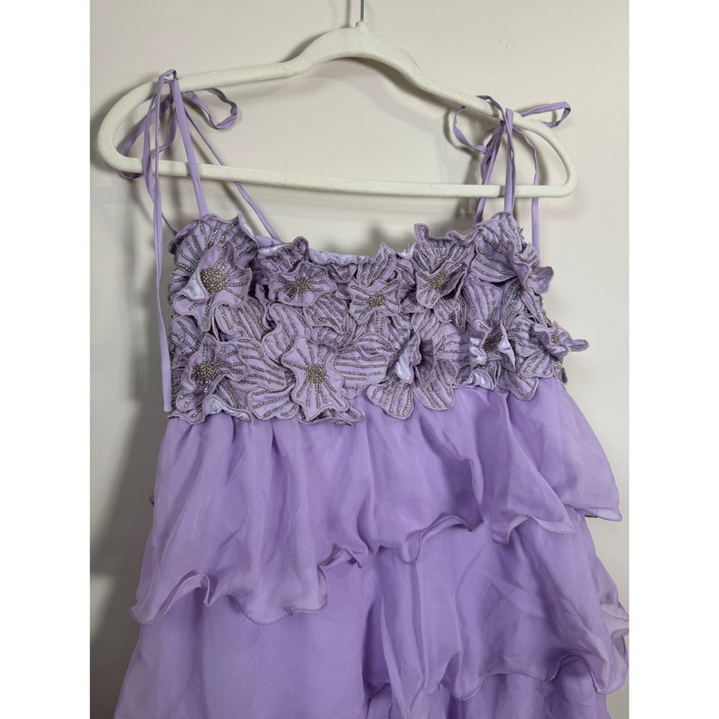 Show Me Your Mumu Lavender Tiered Ruffle Floral Beaded Maxi Dress XL Purple