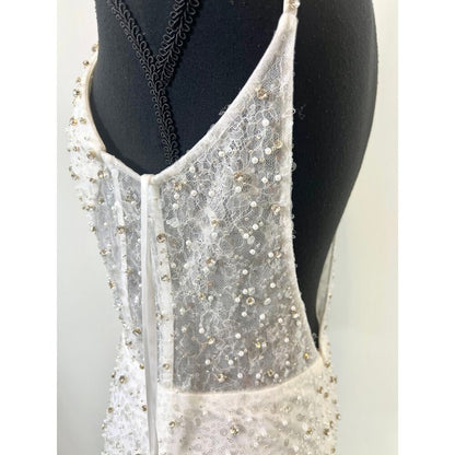 Mac Duggal Embellished Trumpet Gown‎ Dress in White Size 6 Sequin Wedding Bridal