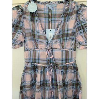 Hill House The Sabrina Dress Spring Plaid Medium Short Sleeve V-Neck Cotton