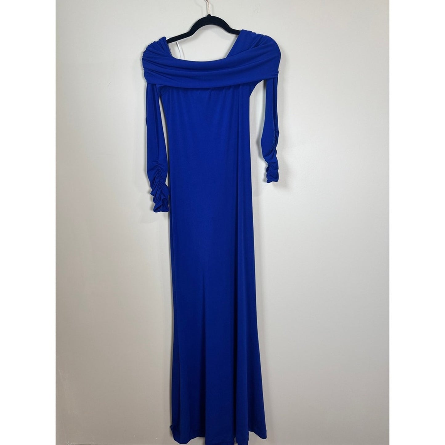 Show Me Your Mumu Royal Blue Off The Shoulder Sleeve Maxi Gown with Train Detail
