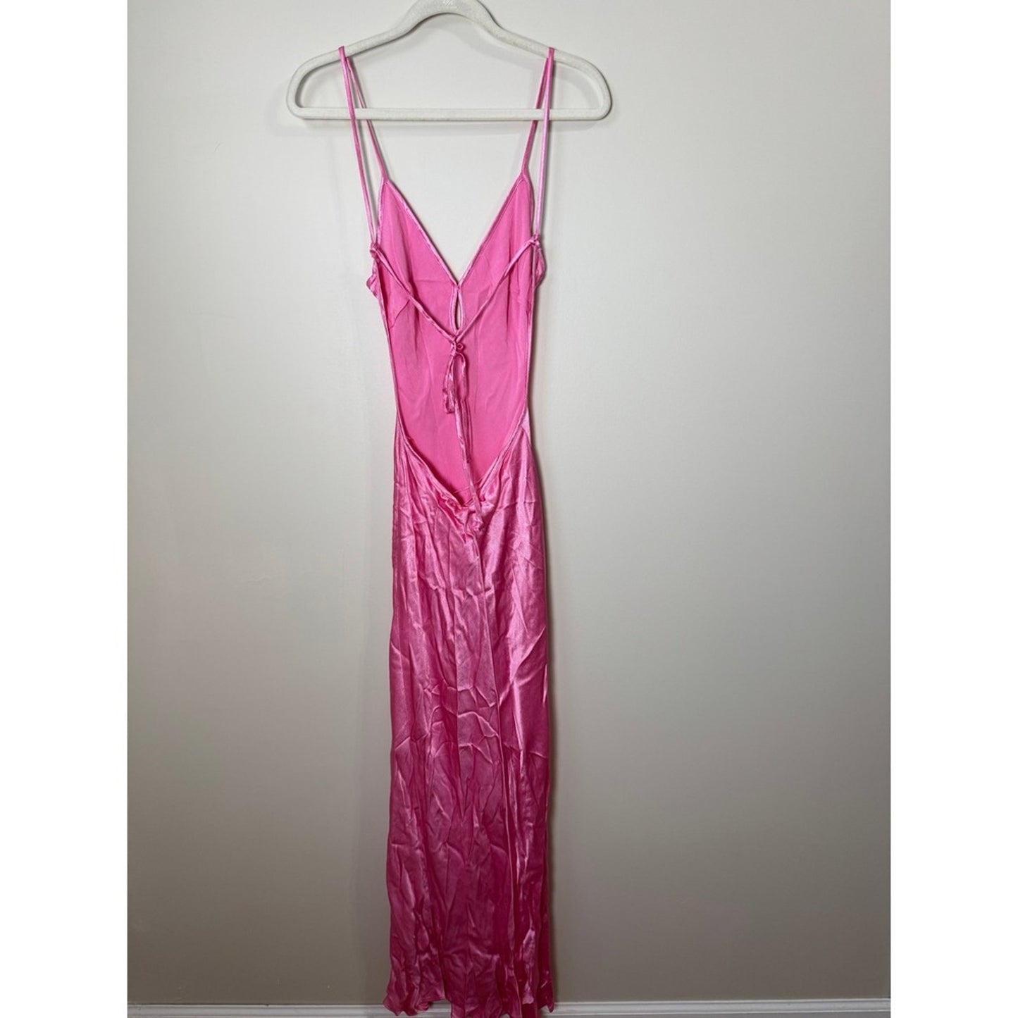 Bec + Bridge Pink Satin Maxi Dress V-Neck Open Back Formal Gown NEW
