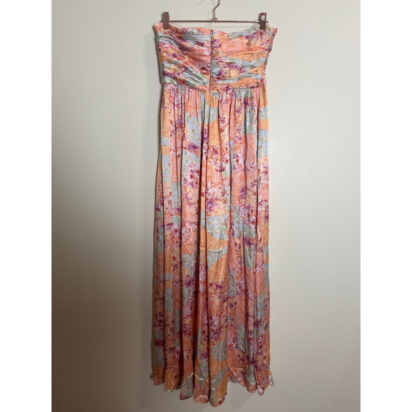 AMUR Strapless Wide Leg Jumpsuit Floral Patchwork Ruched Bodice Pink Size 6