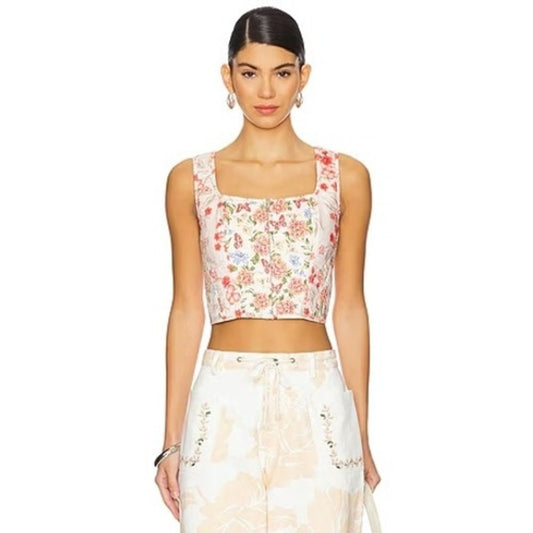 AGUA BENDITA Floral Corset Top Square Neck Sleeveless Zip Up