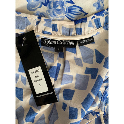 Tolani Collection Mae Mini Dress Geo Floral Blue/White Large Long Sleeve Ruffle