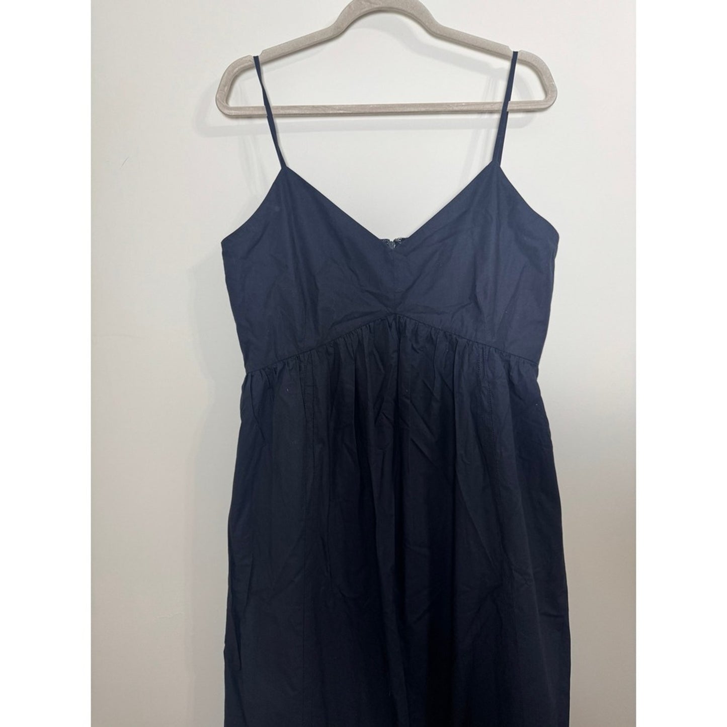 Jenni Kayne Peninsula Dress Navy Blue Cotton Poplin Midi V-Neck Large NEW
