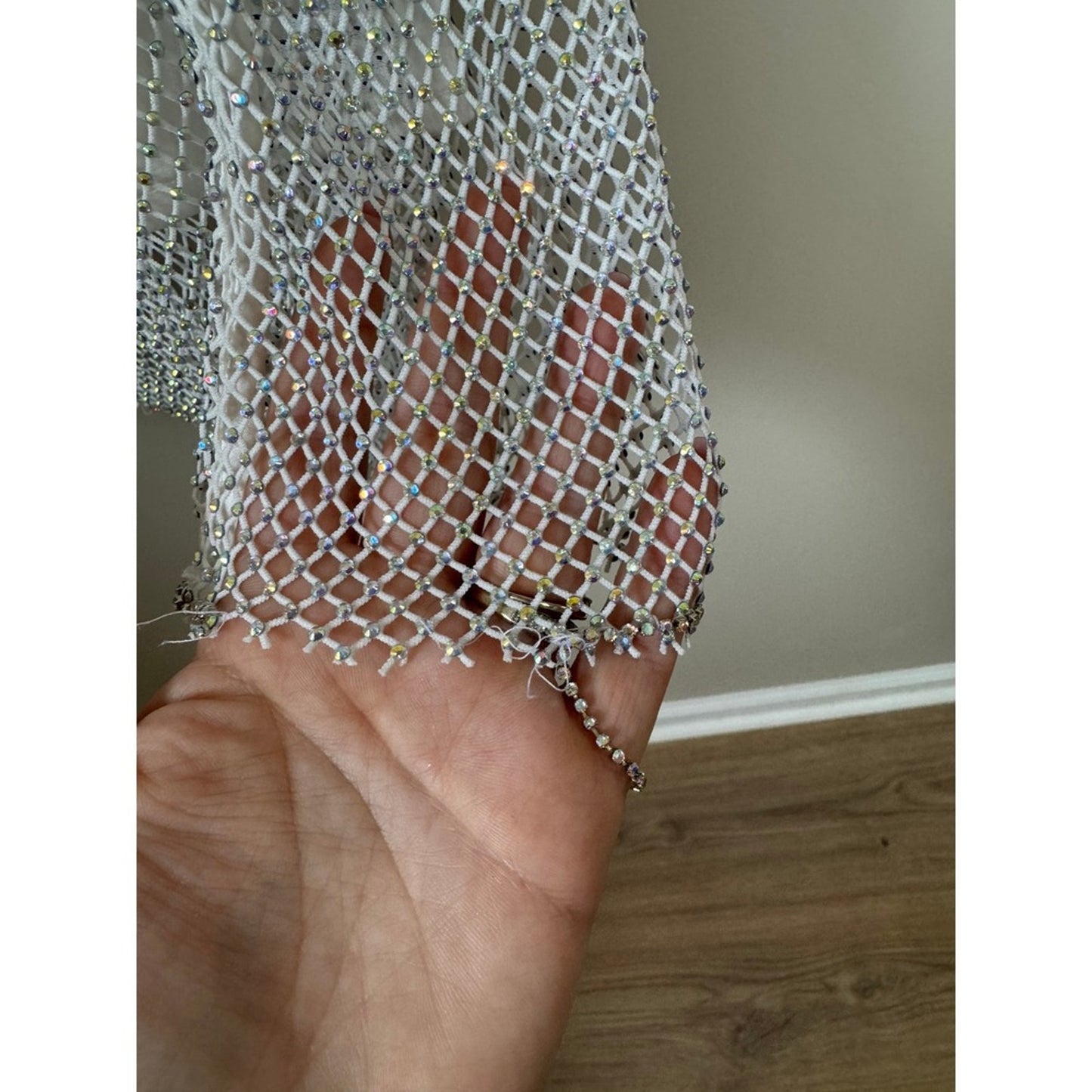 Show Me Your Mumu Iconic White Rhinestone Fishnet Mesh Mini Dress