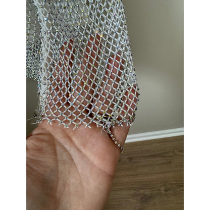 Show Me Your Mumu Iconic White Rhinestone Fishnet Mesh Mini Dress